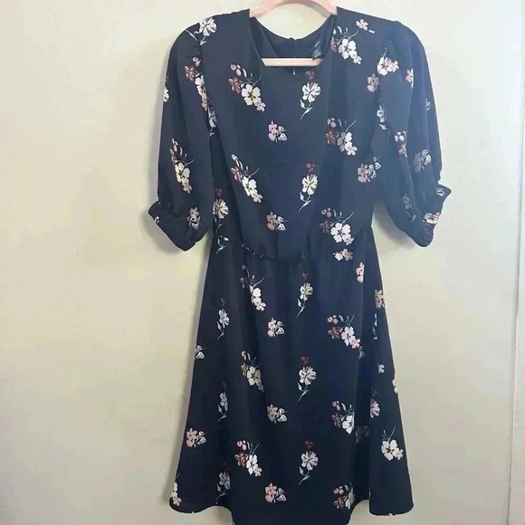 Halogen puff sleeve floral midi dress - Picture 1 of 4